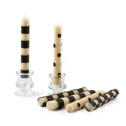 MacKenzie-Childs Mini Black  Ivory Dinner Candles, Set of 6< Candles & Fragrances|Table Accessories