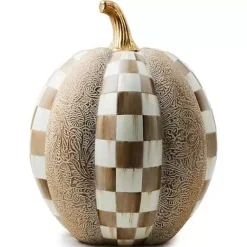 MacKenzie-Childs Mocha Check  Block Print Tall Pumpkin< Pumpkins|The Halloween Shop