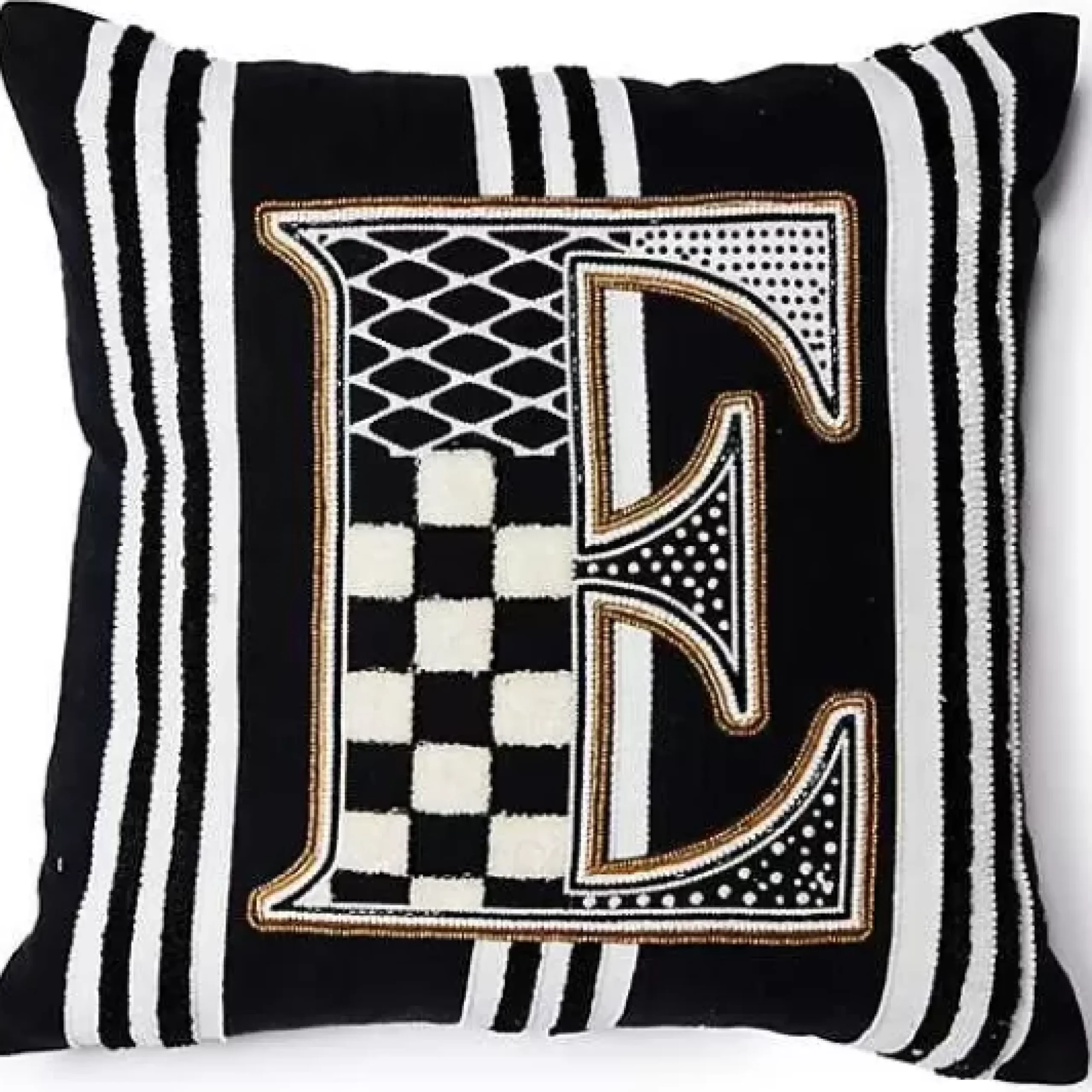 MacKenzie-Childs Monogram E Beaded Throw Pillow< Pillows, Throws, & Cushions