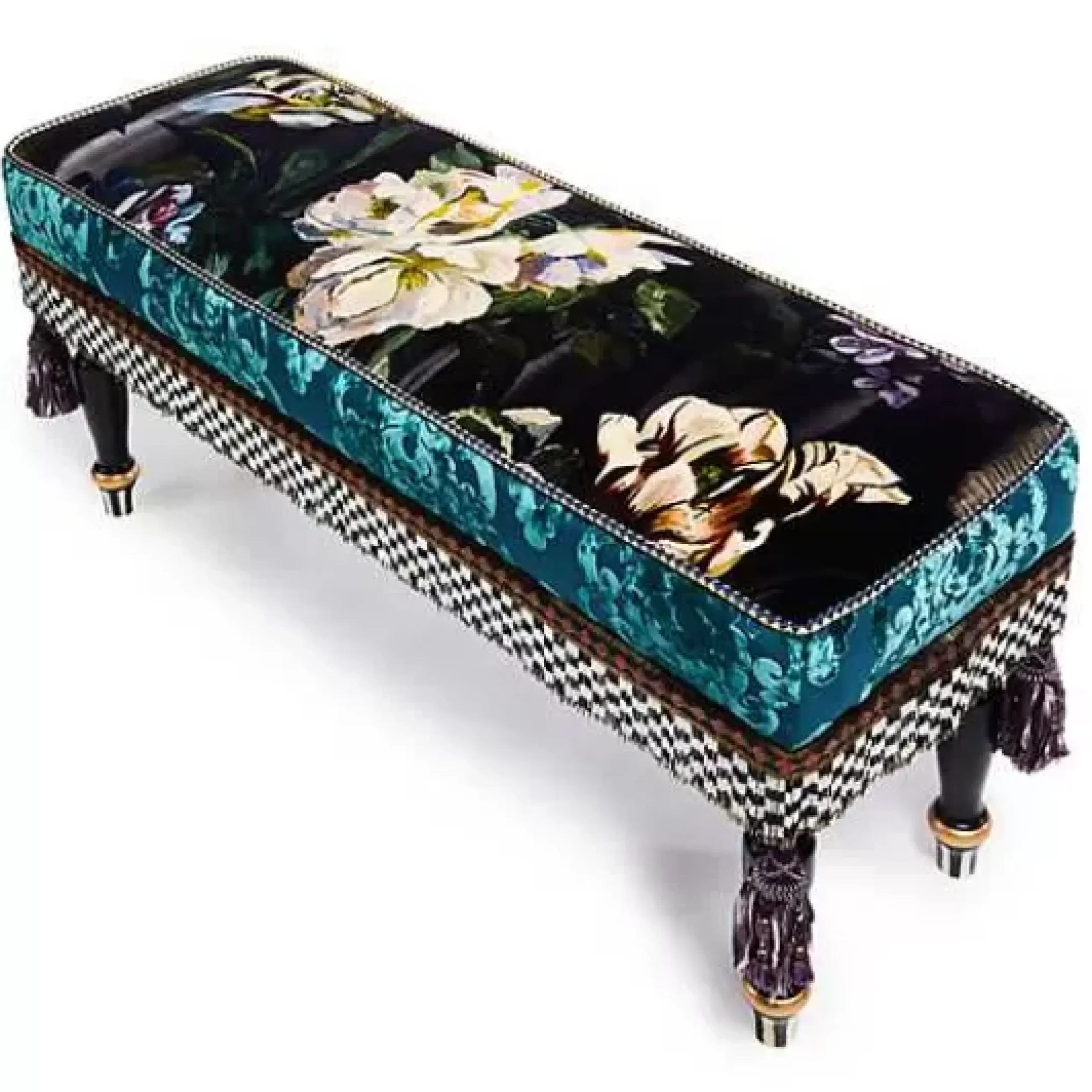 MacKenzie-Childs Moonlight Garden Floral Scuttlebutt Bench< Living Room|Bedroom
