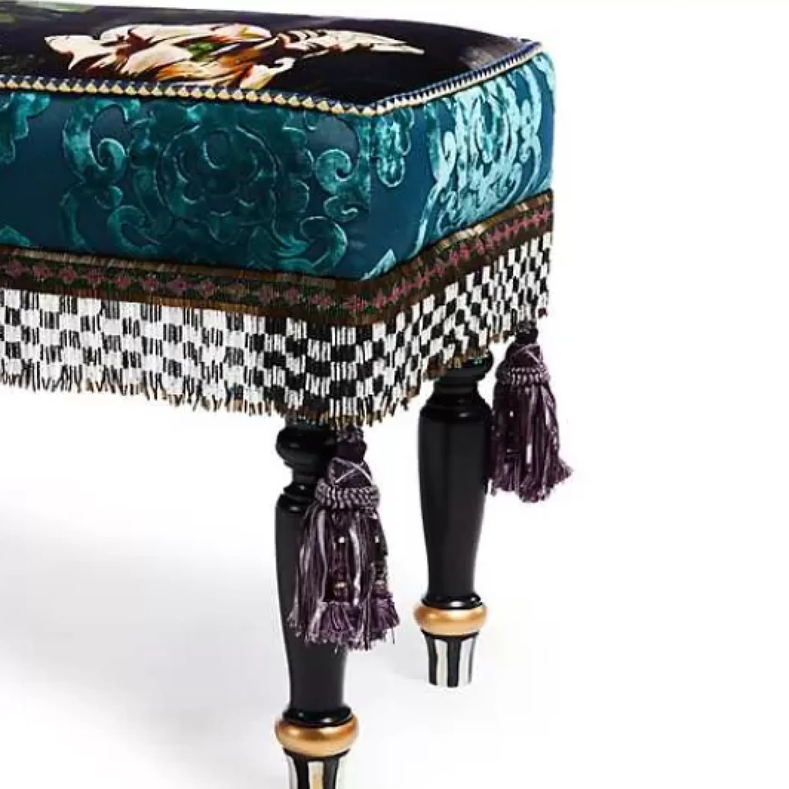 MacKenzie-Childs Moonlight Garden Floral Scuttlebutt Bench< Living Room|Bedroom
