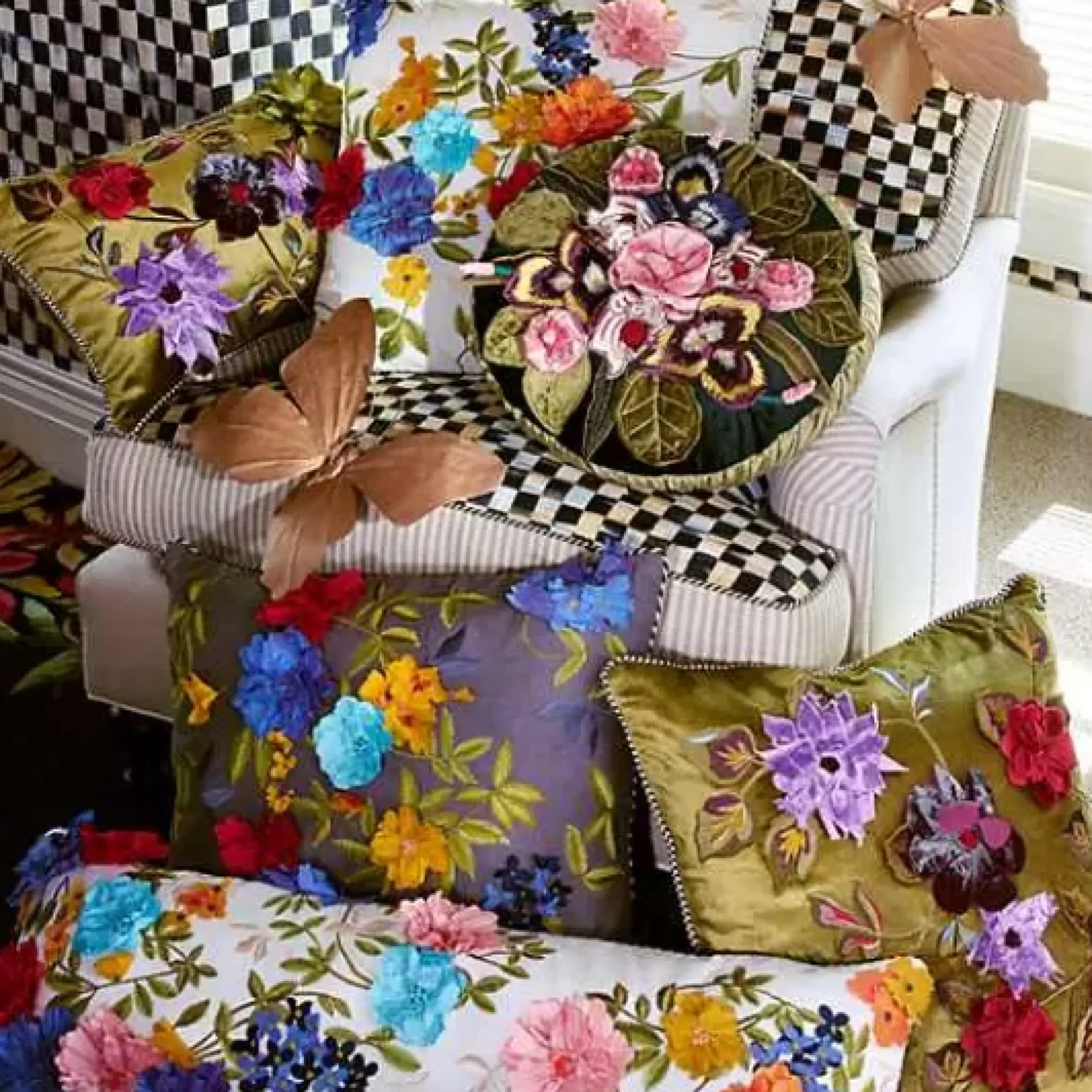 MacKenzie-Childs Moonlight Garden Round Throw Pillow< Pillows, Throws, & Cushions