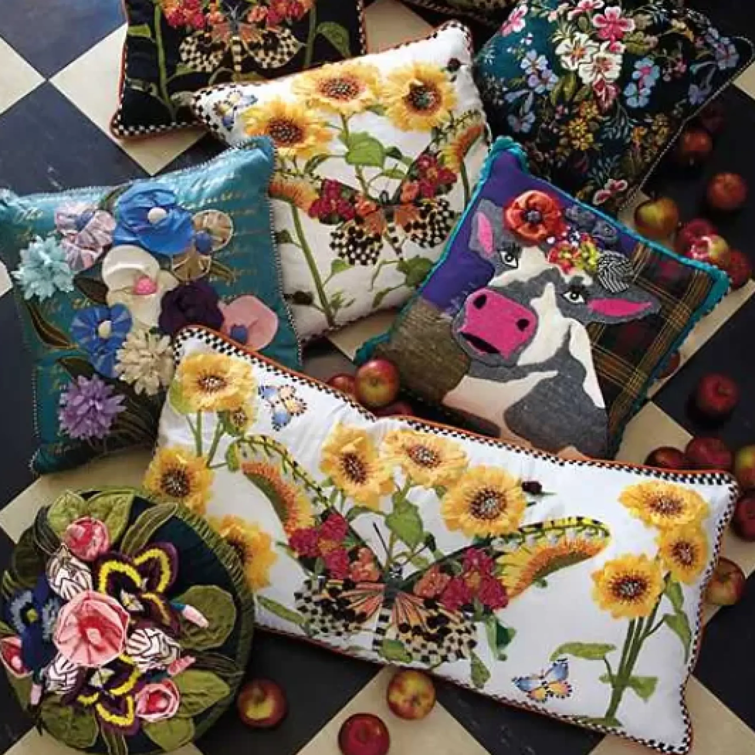MacKenzie-Childs Moonlight Garden Round Throw Pillow< Pillows, Throws, & Cushions