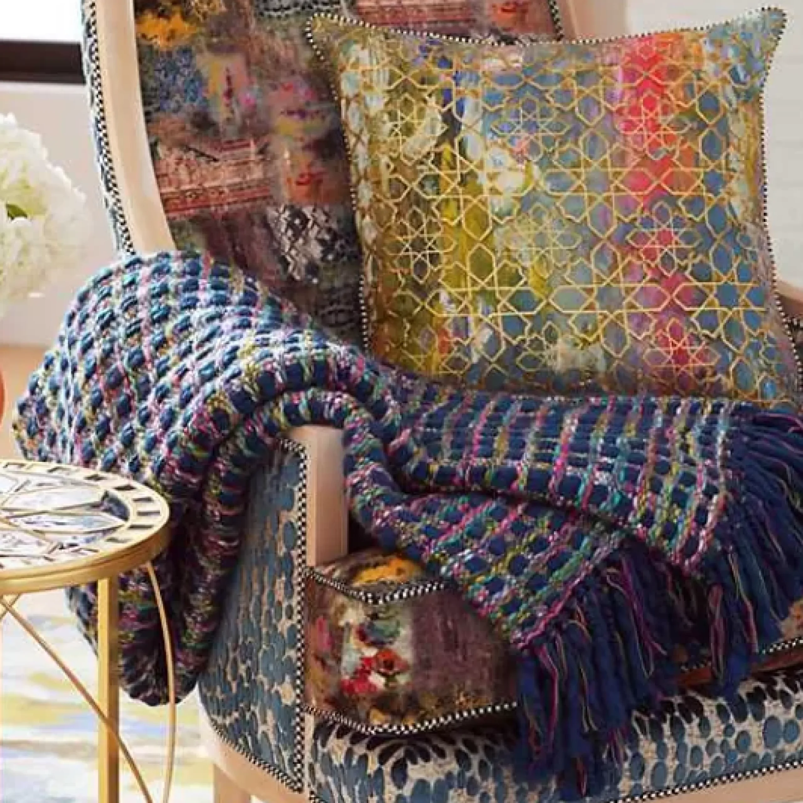 MacKenzie-Childs Mosaic Basket Weave Throw< Pillows, Throws, & Cushions|Room Accents