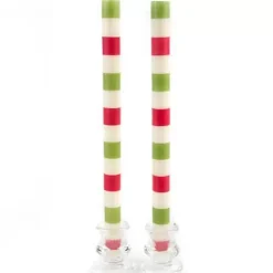 MacKenzie-Childs Multi Bands Red  Green  Dinner Candles, Set of 2< Holiday|Candles & Fragrances