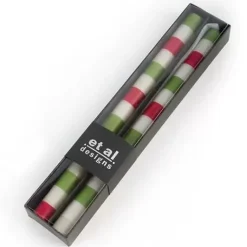 MacKenzie-Childs Multi Bands Red  Green  Dinner Candles, Set of 2< Holiday|Candles & Fragrances