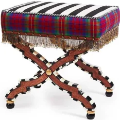 MacKenzie-Childs On Wall Street Stripe Cushioned Accent Stool< Bedroom|Living Room