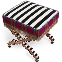 MacKenzie-Childs On Wall Street Stripe Cushioned Accent Stool< Bedroom|Living Room