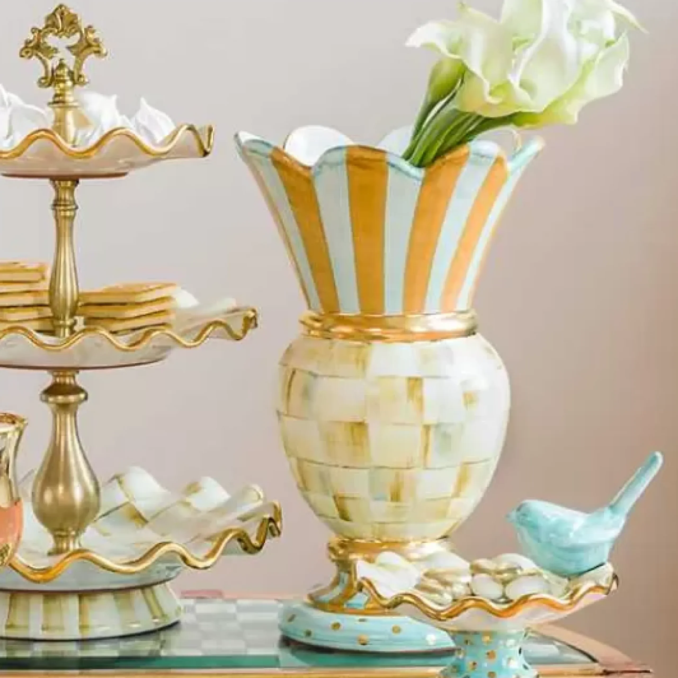 MacKenzie-Childs Parchment Check Great Vase< Room Accents