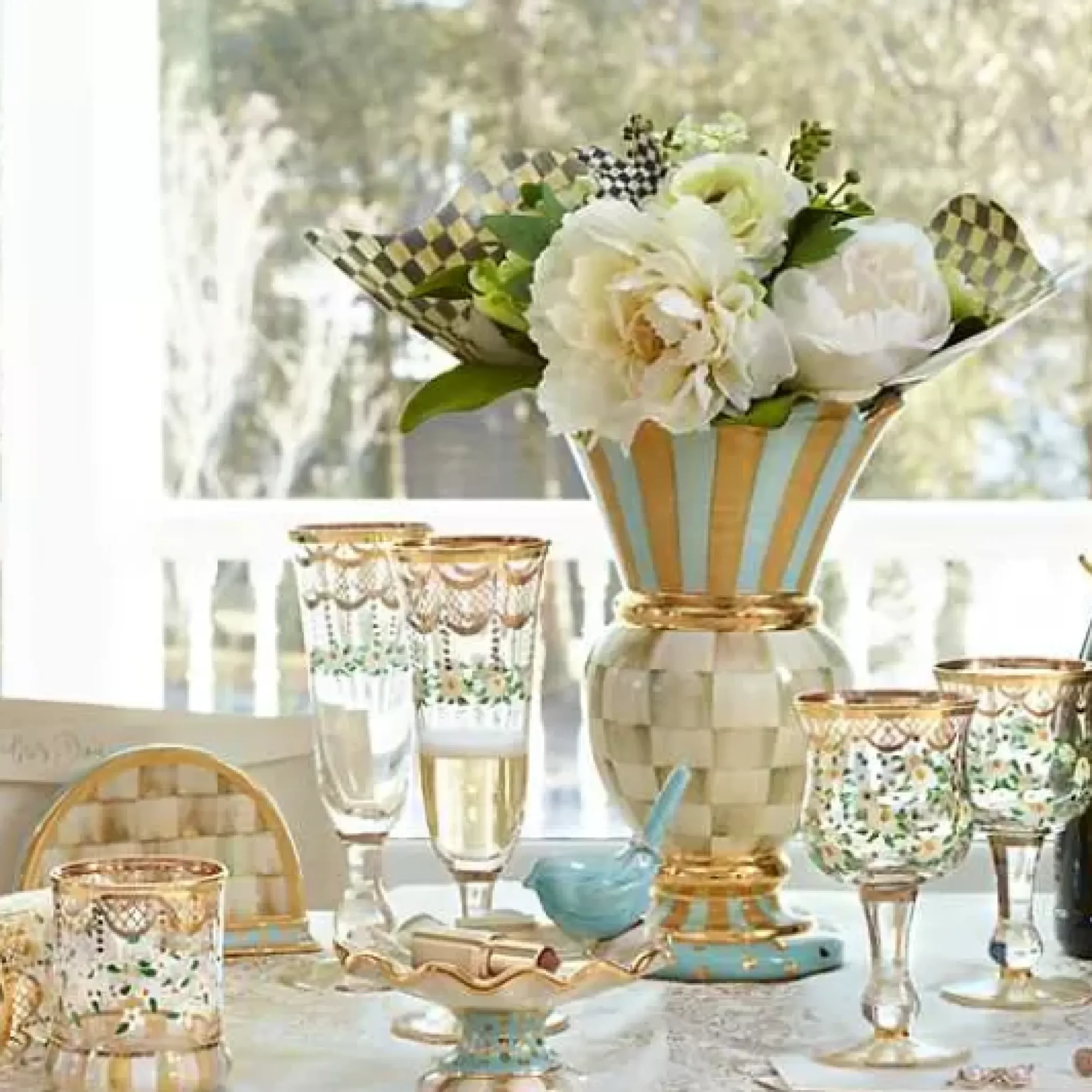 MacKenzie-Childs Parchment Check Great Vase< Room Accents