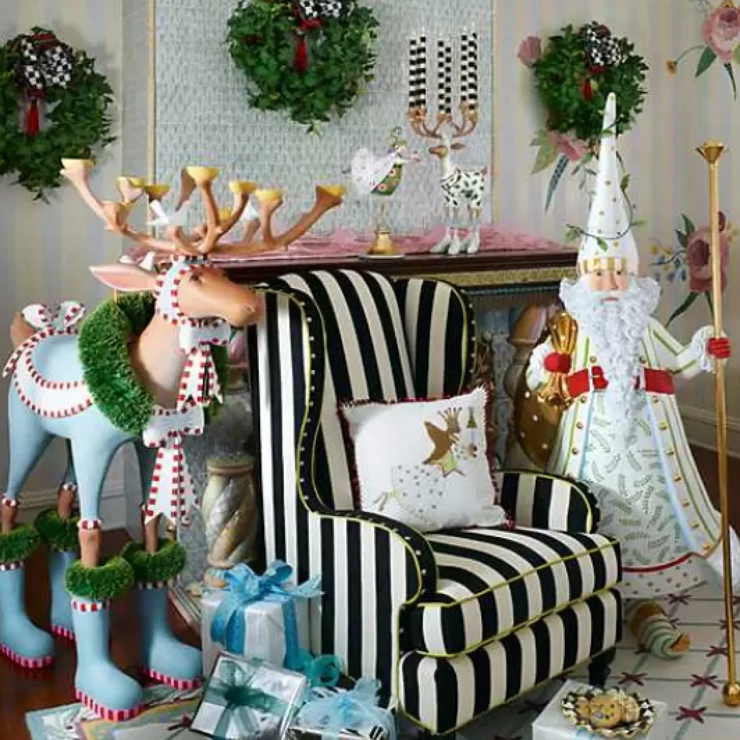 MacKenzie-Childs Patience Brewster Dash Away Candlelight Santa Display Figure< Holiday|Room Accents