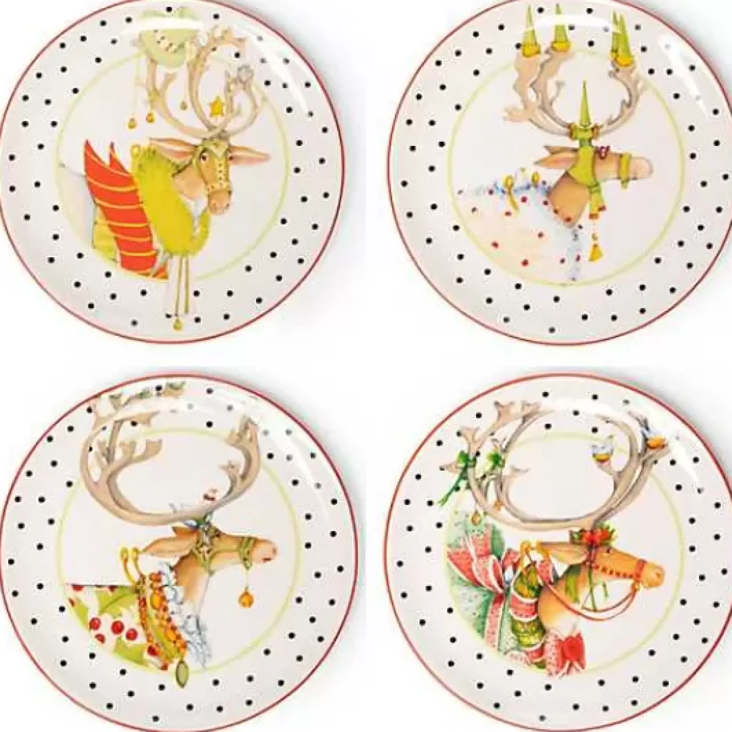 MacKenzie-Childs Patience Brewster Dash Away Dessert Plates, Set of 4< Holiday|Dinnerware & Flatware