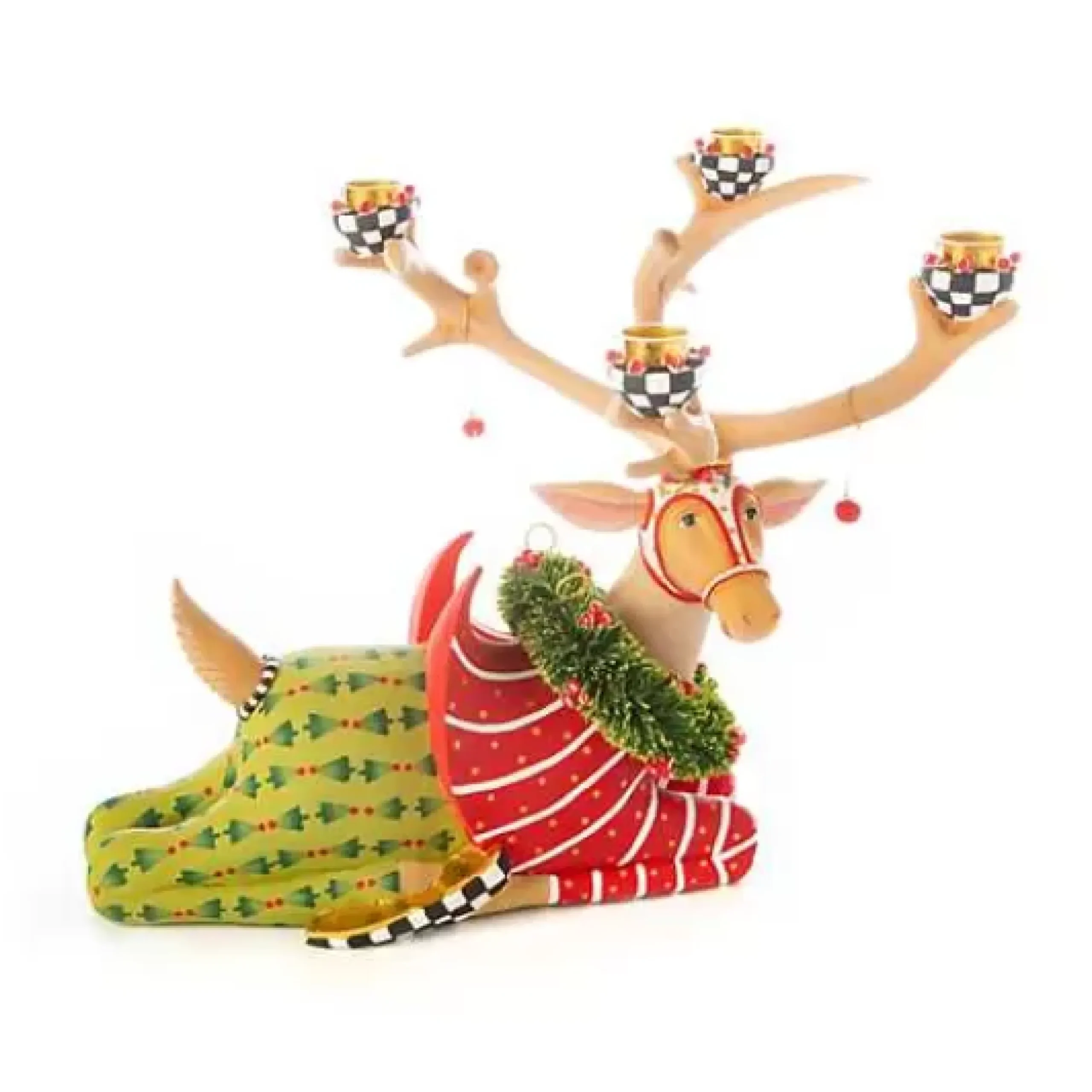 MacKenzie-Childs Patience Brewster Dash Away Sitting Prancer Reindeer Candelabra< Holiday|Room Accents