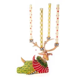 MacKenzie-Childs Patience Brewster Dash Away Sitting Prancer Reindeer Candelabra< Holiday|Room Accents