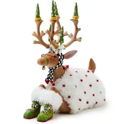 MacKenzie-Childs Patience Brewster Dash Away Sitting Blitzen Reindeer Figure< Holiday|Room Accents