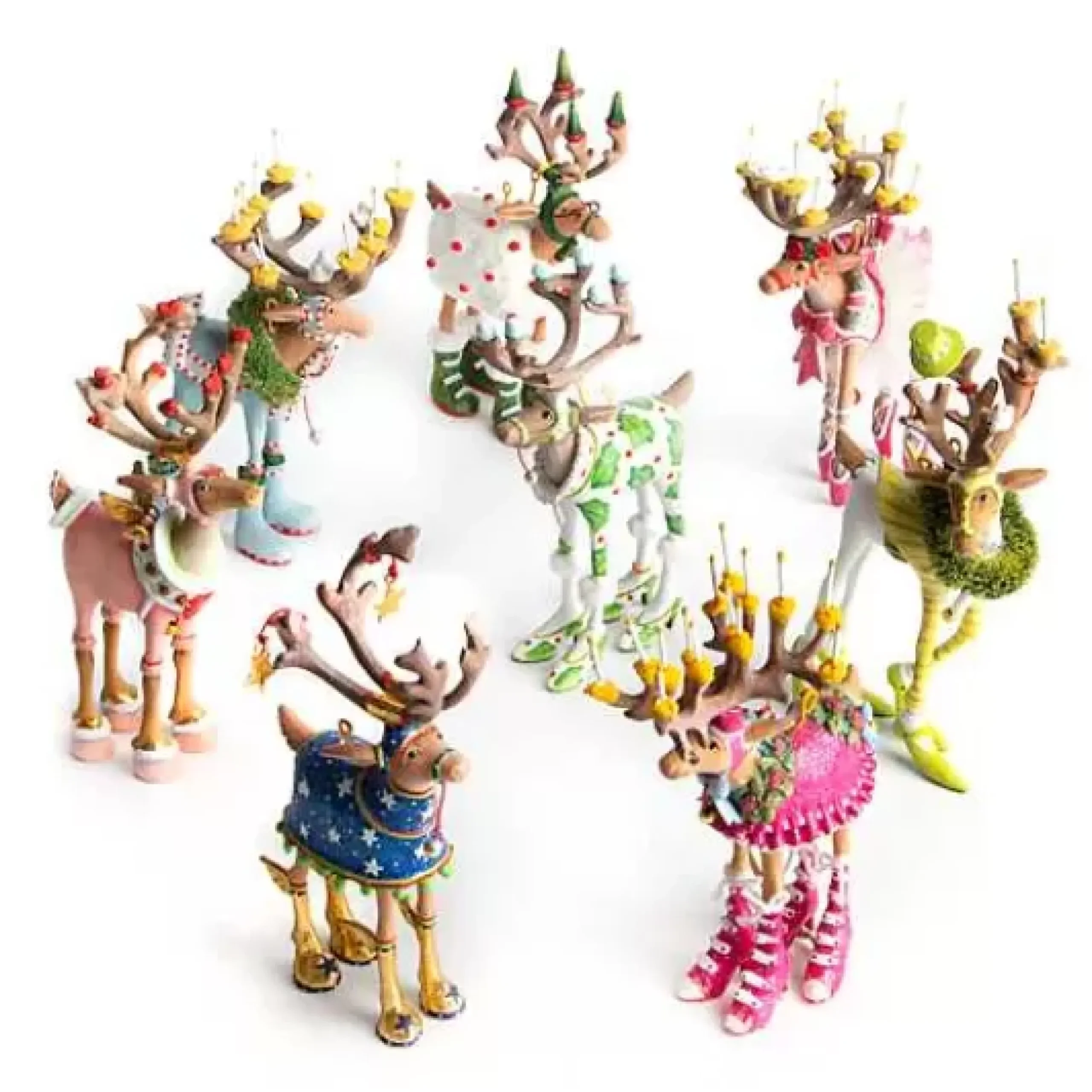 MacKenzie-Childs Patience Brewster Dash Away Reindeer Mini Ornaments Set< Holiday