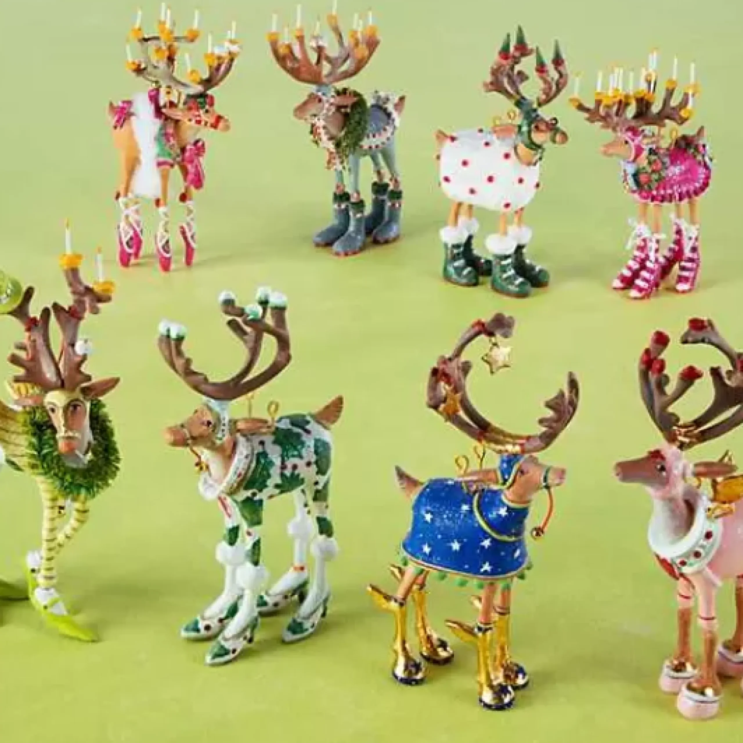 MacKenzie-Childs Patience Brewster Dash Away Reindeer Mini Ornaments Set< Holiday