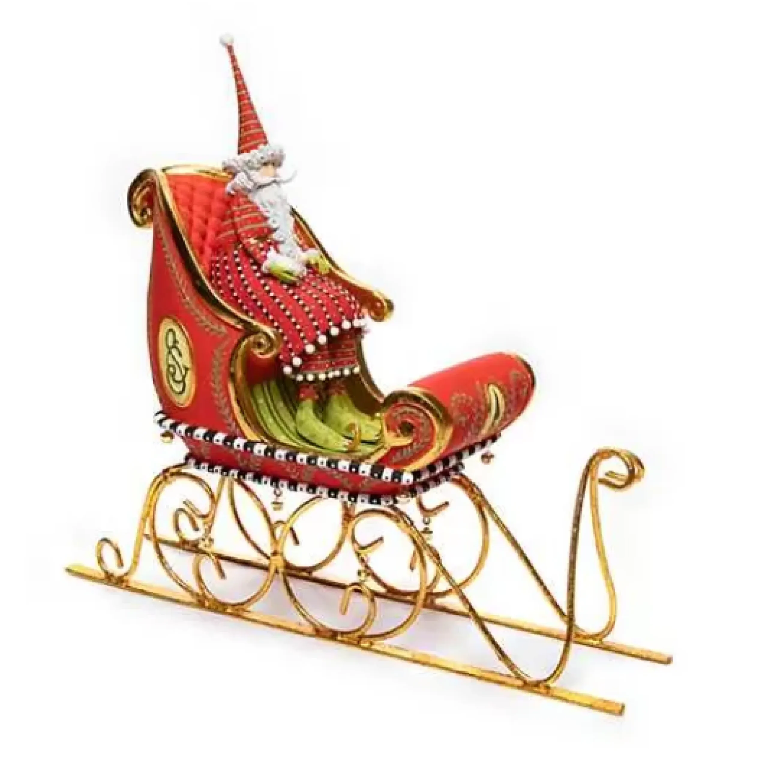 MacKenzie-Childs Patience Brewster Dash Away Sitting Santa Sleigh Figure Set< Holiday|Room Accents