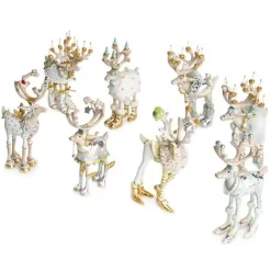 MacKenzie-Childs Patience Brewster Moonbeam Reindeer Mini Ornaments Set< Holiday