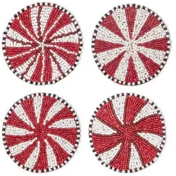 MacKenzie-Childs Peppermint Beaded Coasters, Set of 4< Holiday|Kitchen & Dining Sets