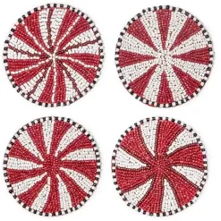 MacKenzie-Childs Peppermint Beaded Coasters, Set of 4< Holiday|Kitchen & Dining Sets