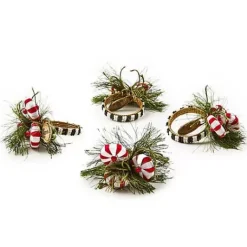 MacKenzie-Childs Peppermint  Pine Napkin Rings, Set of 4< Table Accessories|Kitchen & Table Linens