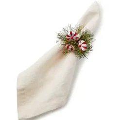 MacKenzie-Childs Peppermint  Pine Napkin Rings, Set of 4< Table Accessories|Kitchen & Table Linens