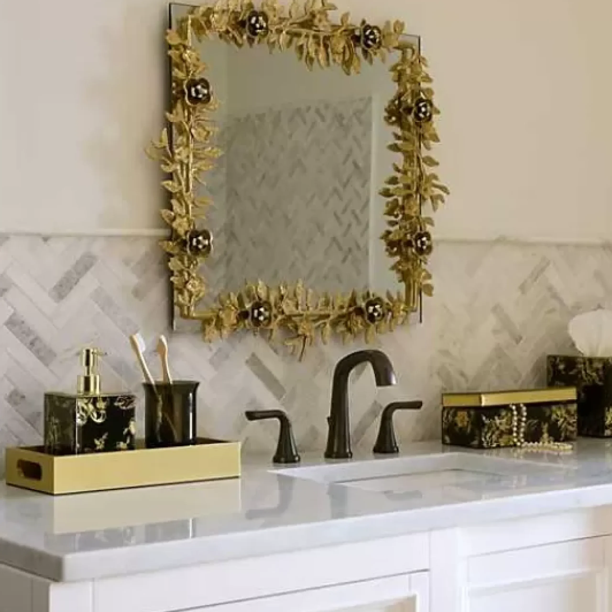 MacKenzie-Childs Petal Square Gold Wall Mirror< Room Accents