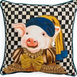 MacKenzie-Childs Pig With Pearl Earring Throw Pillow< Pillows, Throws, & Cushions