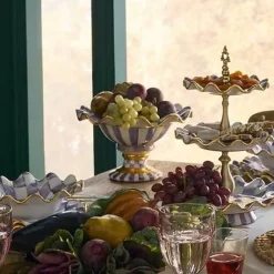 MacKenzie-Childs Plum Check Ceramic Compote< Fall Entertaining|Serveware