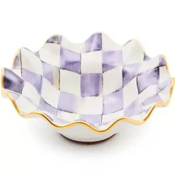 MacKenzie-Childs Plum Check Ceramic Fluted Breakfast Bowl< Dinnerware & Flatware