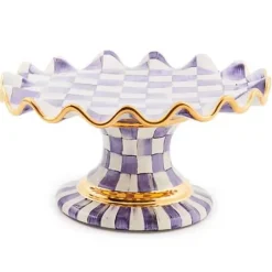MacKenzie-Childs Plum Check Ceramic Fluted Cake Stand< Fall Entertaining|Serveware