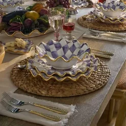 MacKenzie-Childs Plum Check Ceramic Fluted Dessert Plate< Fall Entertaining|Dinnerware & Flatware
