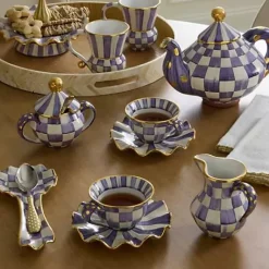 MacKenzie-Childs Plum Check Ceramic Saucer< The Coffee Shop|Fall Entertaining