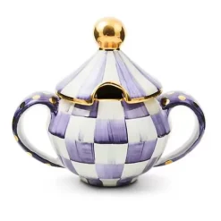 MacKenzie-Childs Plum Check Ceramic Sugar Bowl with Lid< The Coffee Shop|Fall Entertaining
