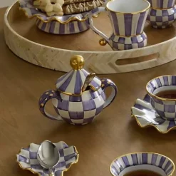 MacKenzie-Childs Plum Check Ceramic Sugar Bowl with Lid< The Coffee Shop|Fall Entertaining