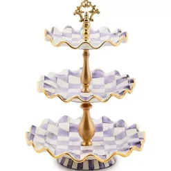 MacKenzie-Childs Plum Check Ceramic Three Tier Sweet Stand< Fall Entertaining|Serveware