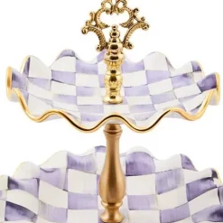 MacKenzie-Childs Plum Check Ceramic Three Tier Sweet Stand< Fall Entertaining|Serveware
