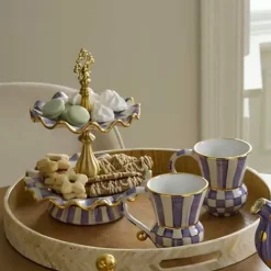 MacKenzie-Childs Plum Check Ceramic Two Tier Sweet Stand< Fall Entertaining|Serveware