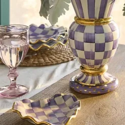 MacKenzie-Childs Plum Check Fluted Ceramic Heart Plate< Room Accents|Serveware