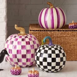 MacKenzie-Childs Plum Check Large Pumpkin< Pumpkins|The Halloween Shop
