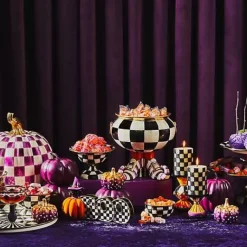 MacKenzie-Childs Plum Check Large Pumpkin< Pumpkins|The Halloween Shop