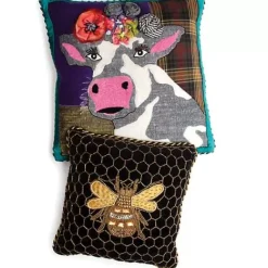 MacKenzie-Childs Queen Bee Black Throw Pillow< Pillows, Throws, & Cushions