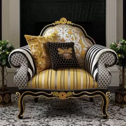 MacKenzie-Childs Queen Bee Black Throw Pillow< Pillows, Throws, & Cushions