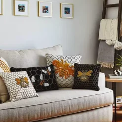 MacKenzie-Childs Queen Bee Black Throw Pillow< Pillows, Throws, & Cushions