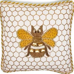 MacKenzie-Childs Queen Bee Ivory Throw Pillow< Spring|Pillows, Throws, & Cushions