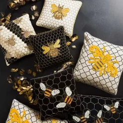 MacKenzie-Childs Queen Bee Ivory Throw Pillow< Spring|Pillows, Throws, & Cushions