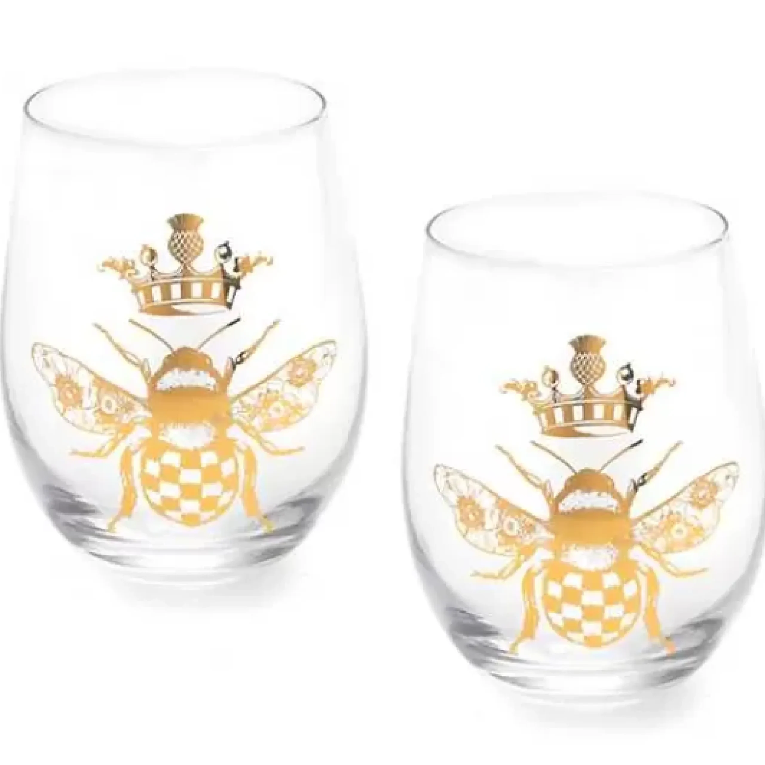 MacKenzie-Childs Queen Bee Stemless Wine Glasses, Set of 4< Drinkware|Bar Entertaining