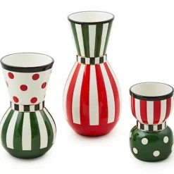 MacKenzie-Childs Red Green Ceramic Vases, Set of 3< Holiday|Greenery & Florals