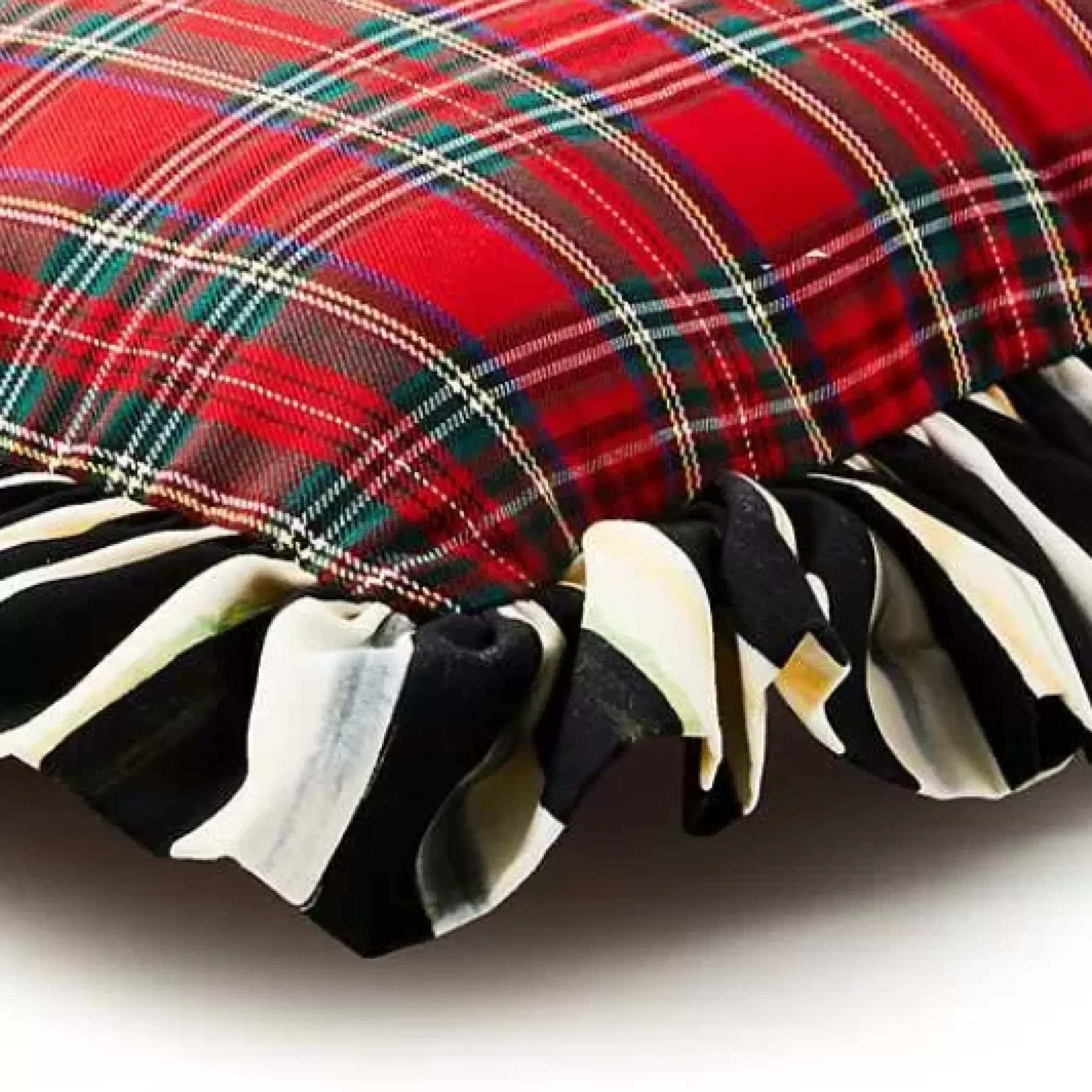 MacKenzie-Childs Red Tartan Stripe Ruffle Lumbar Pillow< Pillows, Throws, & Cushions